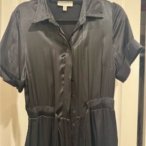 Black Button-Up Short Sleeve Tie Waist Jumpsuit